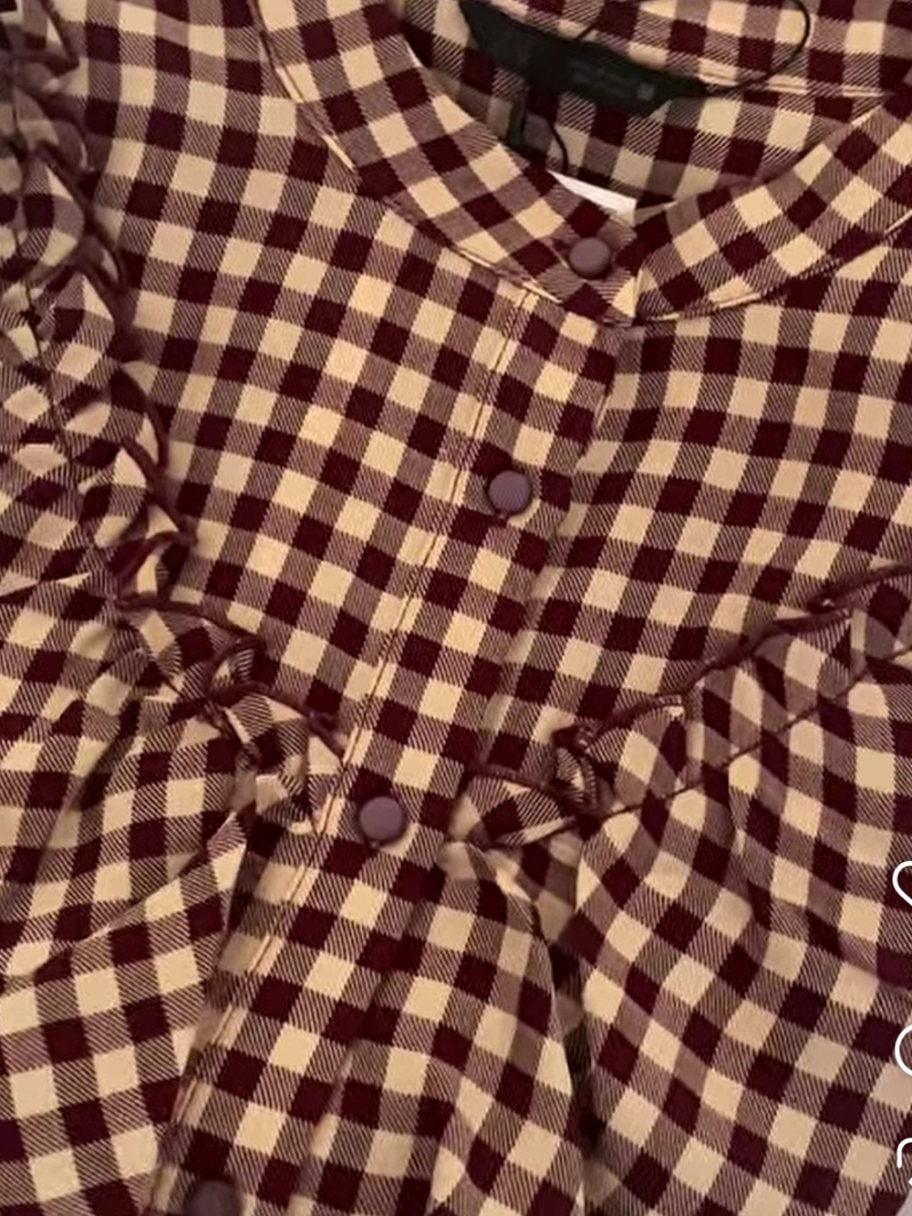 Zara Checked Ruffle Blouse Small Burgundy/ Tan - Picture 9 of 10